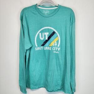 Salt Lake City Utah Long Sleeve T Shirt Mens XL Seafoam Green Crewneck Tourist